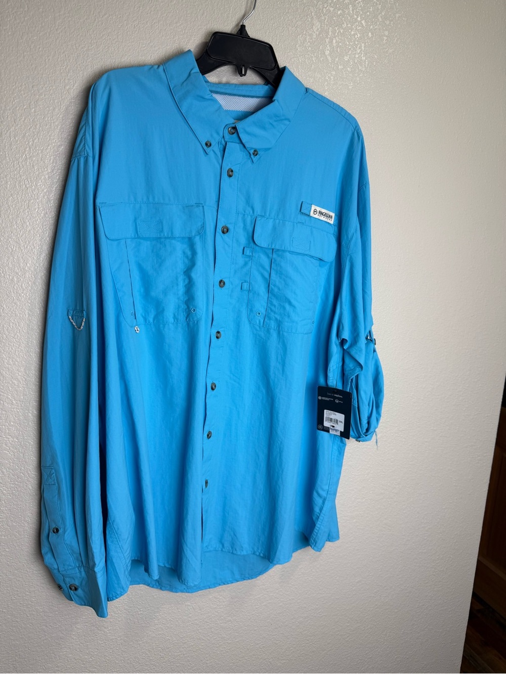 Magellan Outdoors Aquarius Blue Men's Long-Sleeve Button-Down Shirt Size 2XL NWT